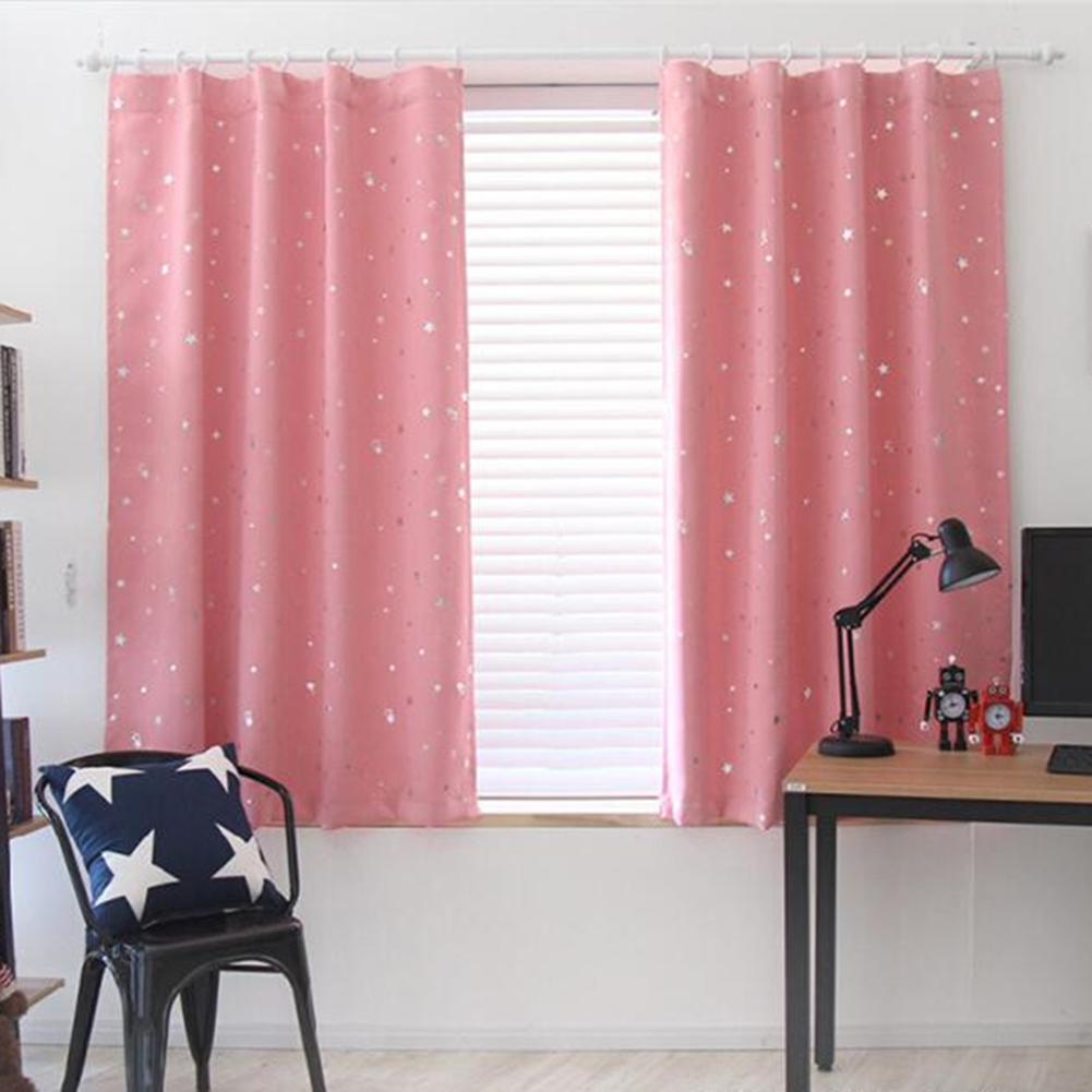 Shiny Stars Blackout Curtains Shading Polyester for Kids Children Bedroom Korean Style Window Voile Tulle Curtains: Pink