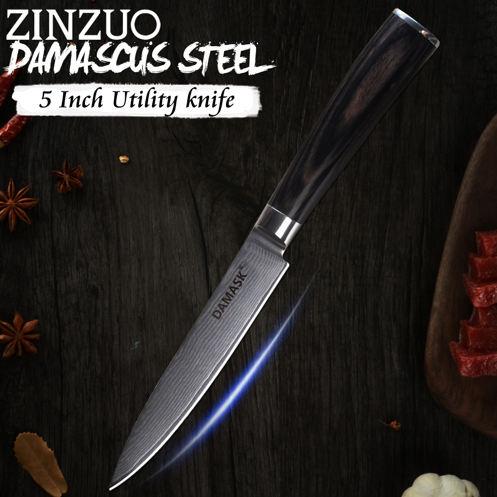 Zinzuo 5 inch universeel mes van damascusstaal, keukenmes met 67 lagen scheermesjes, scherp pakkahout, hadle-messen,  vg10 japanse chef-koks