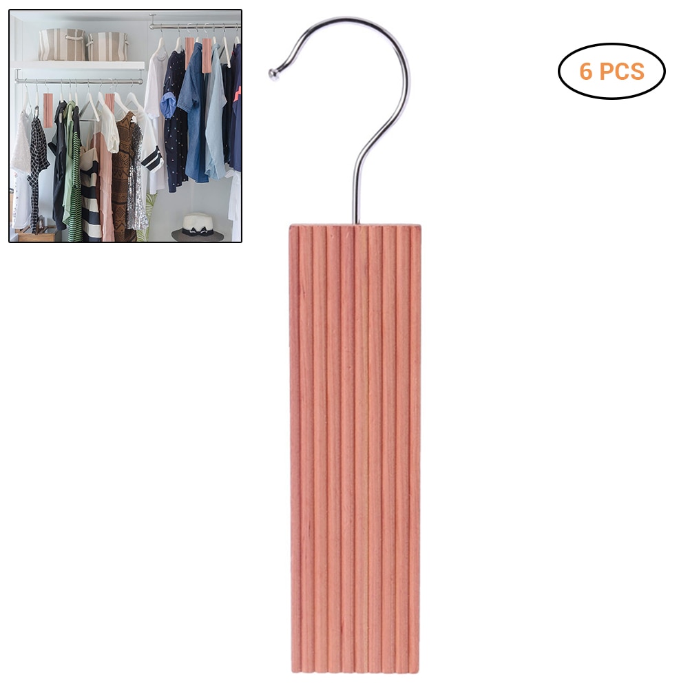 6Pcs Natural Cedar Hooks Moth Protection Cedar Hangers for Clothes Wardrobes Closets Cloakrooms Wardrobe Clothes Drawer