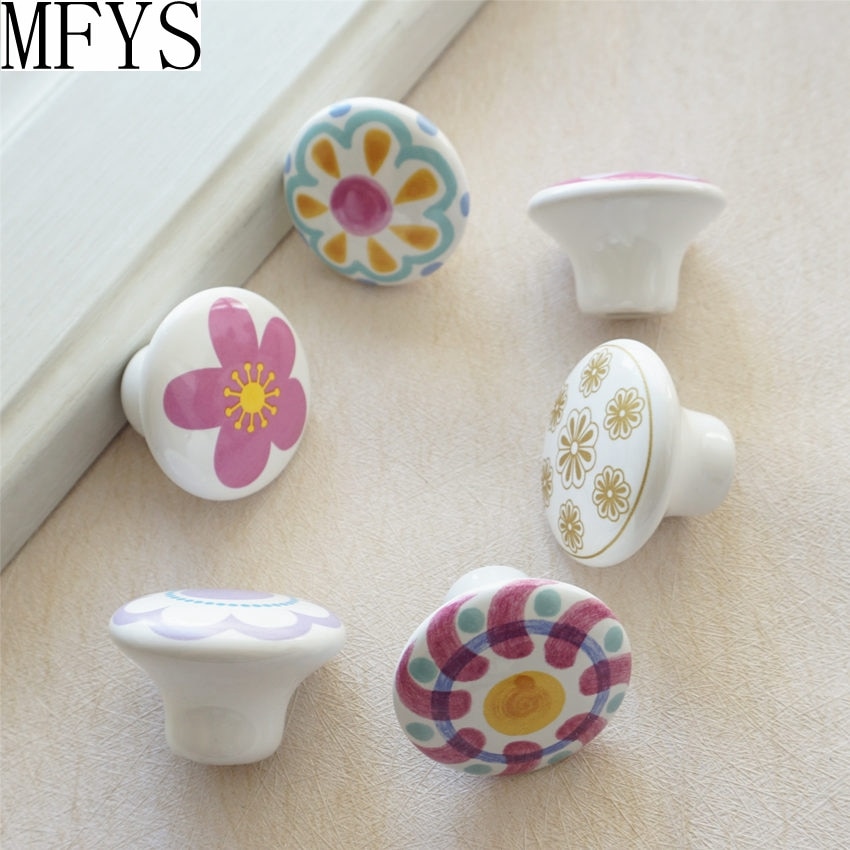 Coloful Bloem Knoppen Keramische Lade Trekt Knoppen Meubilair Knoppen Dresser Pulls Handgrepen Kast Knoppen Voor Kids Hardware