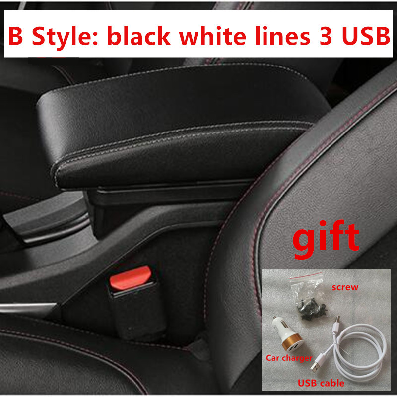 For VW Golf 7 armrest box USB Charging interface heighten central Store content box accessories parts: B Black white line