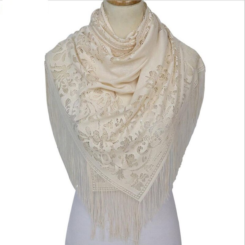 Vrouwen Wit Kant Sjaal Elegante Lange Tassel Tulle Sjaal en Sjaals Avond Party Wraps 200*63 cm: Beige