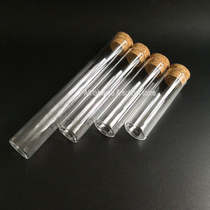 10Pcs Clear Glass Test Tube DIA 20/25/30mm Long 100/120/150/200mm Flat Bottom Test Tube With Cork