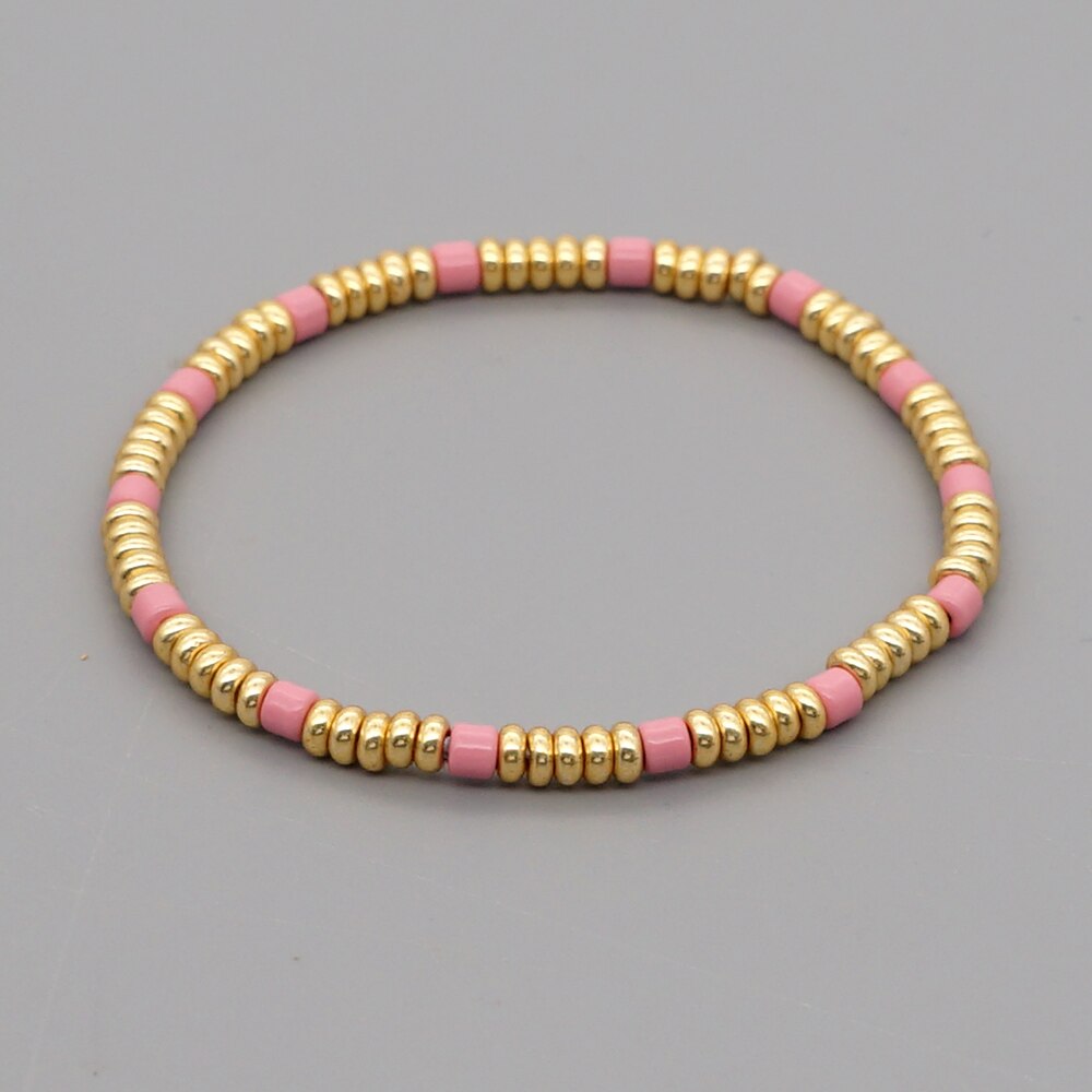 Go2 boho guldfarvet beaded armbånd til kvinder smykker boho armbånd elastisk pulsera mujer moda emalje perler smykker: Tob 200004f
