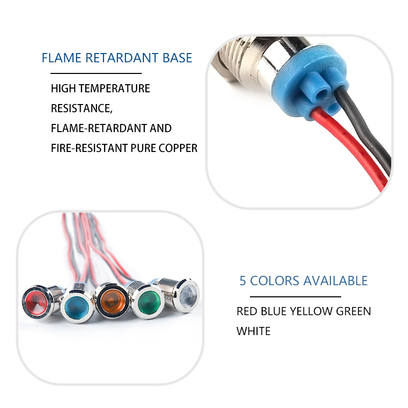 8mm LED Wasserdichte Metall Anzeige Licht Signal Lampe Mit Draht 3V 6V 12V 24V 110V 220V Rot/Gelb/Blau/Grün/Weiß