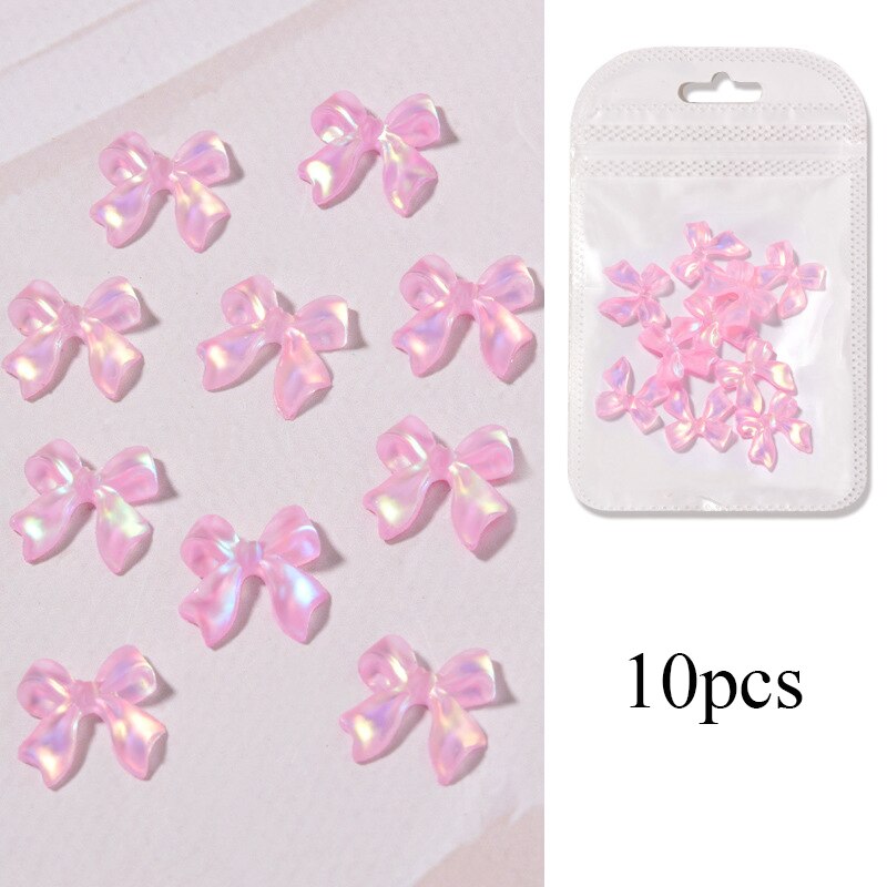 10 stk/pose blanding farger 3d nordlys sløyfer spiker rhinestones diy dekorasjon negle krystall smykker bånd sommerfugl manikyr tilbehør: Rosa