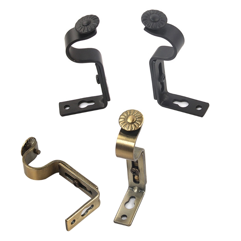 2 Pcs Adjustable Curtain Rod Bracket, Iron Hang Curtain Rod Holders, Single Rod Bracket for Walls（Black/Green Bronze）