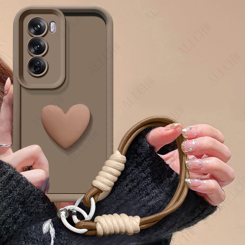 For Infinix 60 Case On Infinix 60i Cover Infinix 60 Phone Case Shockproof 3D Love Heart Hand Strap Back Cover: Wood / black