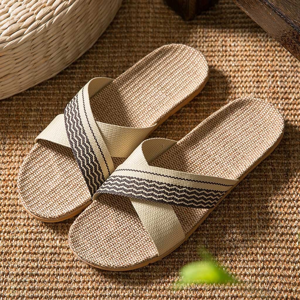 Antislip Vlakke Strand Slippers Mannen Schoenen Zomer Slippers Thuis Paar Indoor Slippers Linnen Cross Dagelijks slippers: 45