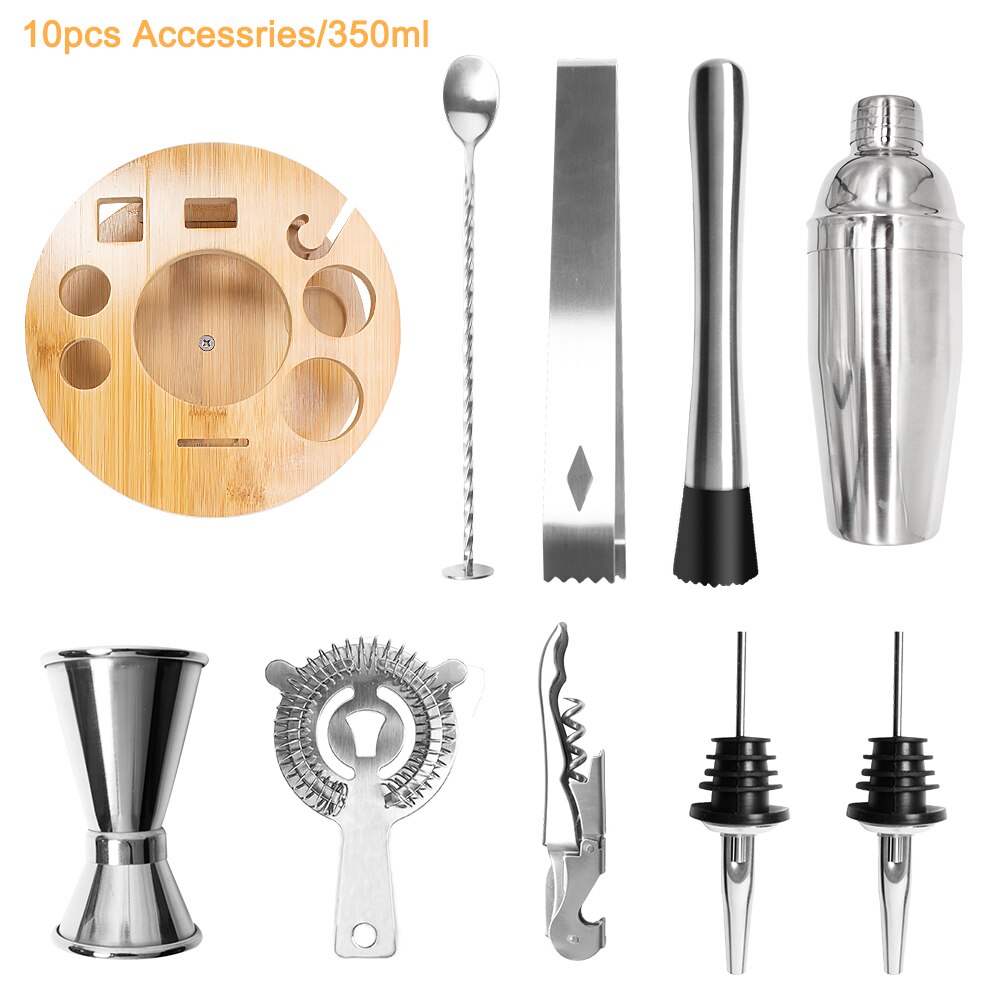 Juego de coctelería de acero inoxidable, mezclador de vino de 750ML con Base giratoria de bambú, herramientas de Bar, accesorios de , 12 Uds.: 10pcs-350ml