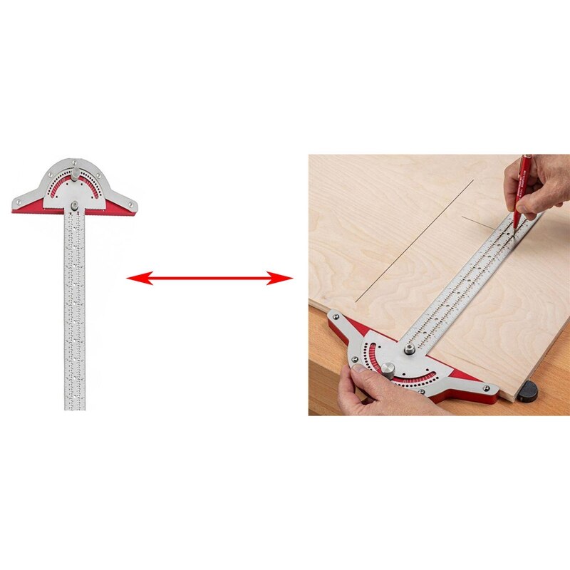 20-Inch Woodworking Edge Ruler Protractor Angle Protractor Two-Arm Woodworking Ruler Angle Measurement Tool