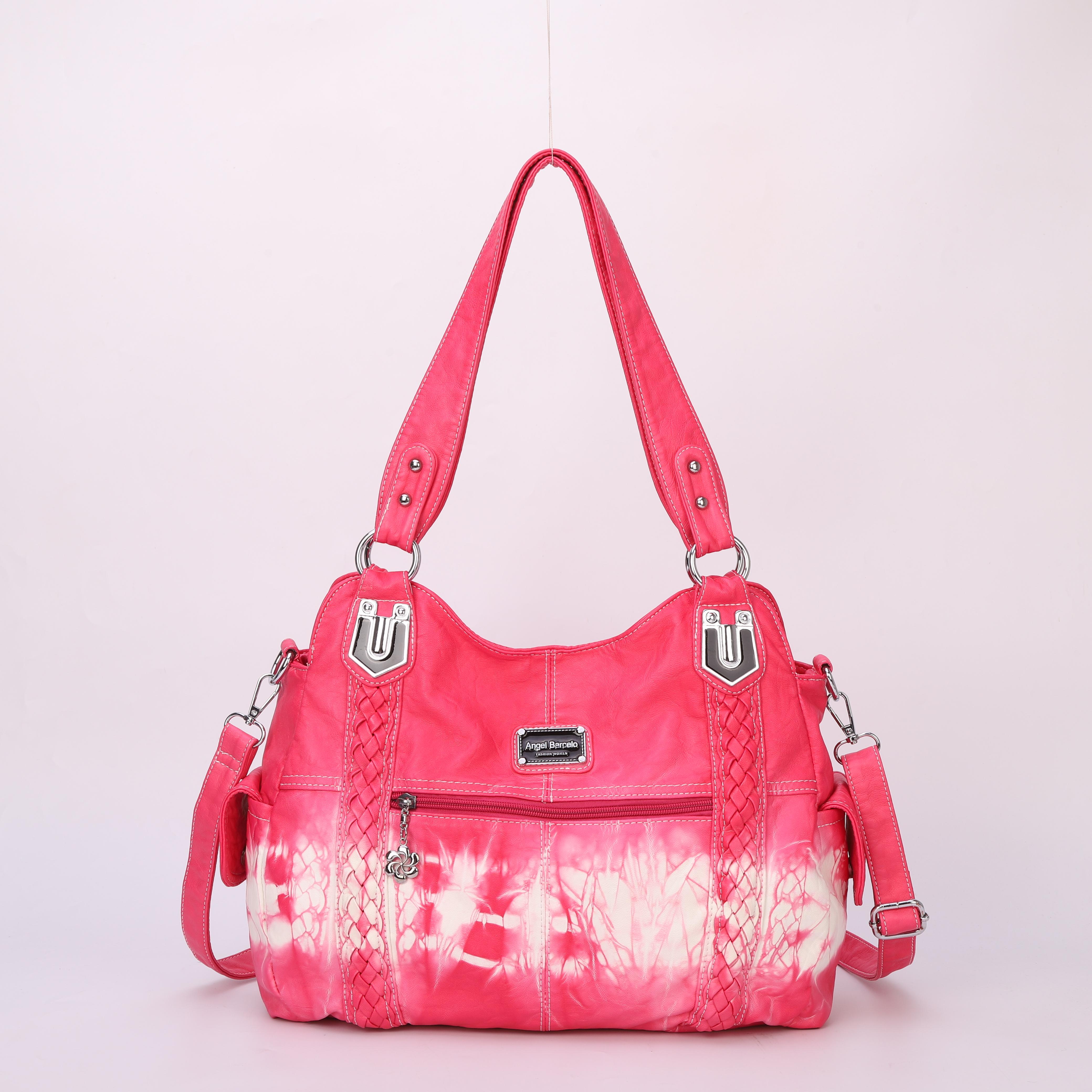 Women Handbags PU Leather Roomy Shoulder Purse Shopper Pack Multipockets Crossbody Bag Ladies Satchel Zipper Hobos 0044: zr 112pink