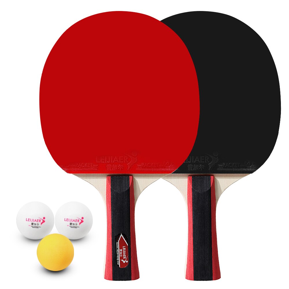 2 unids/lote raqueta de tenis de mesa, raqueta de doble cara, granos en mango largo, juego de raqueta de Ping Pong con bolsa de 3 bolas