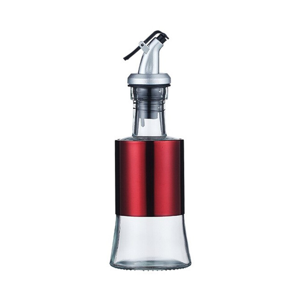Stainless steel glass oil pot oil bottle vinegar pot kitchen oil tank pot leak-proof large soy sauce vinegar seasoning bottle: Red 200ml