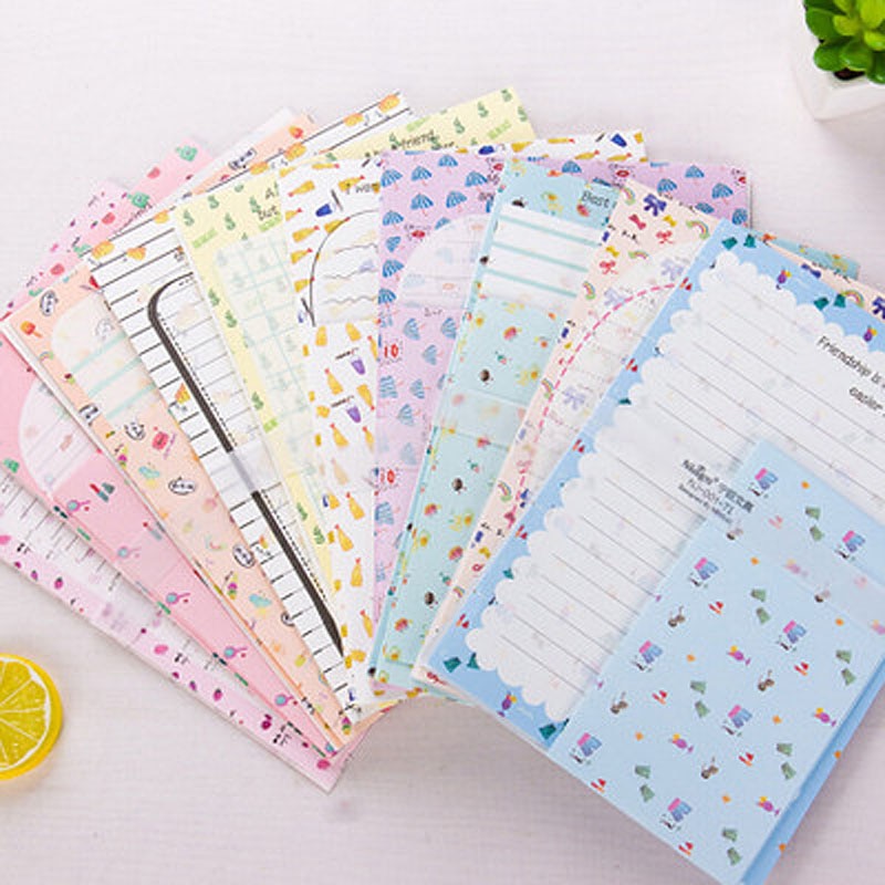 2 Set Kawaii Big size Writing Letters 6pc+3pc Envelops 9pcs Cartoon Fruit School Office Students Paper Envelope Letters Pad Sets