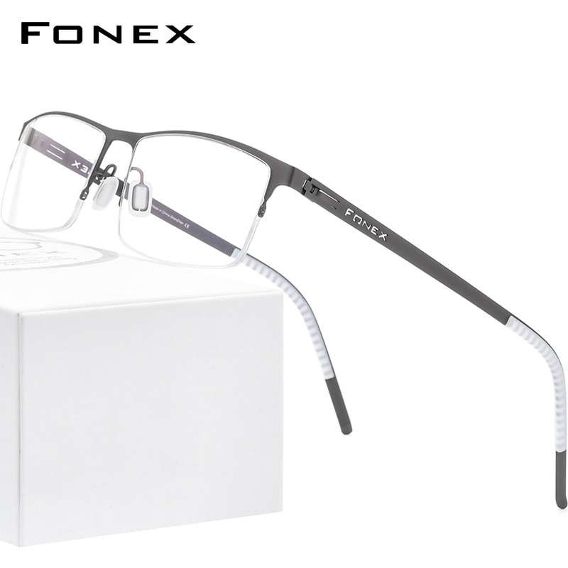 FONEX Alloy Glasses Frame Men Square Myopia Prescription Optical Eyeglasses Metal Half Korean Screwless Eyewear 992