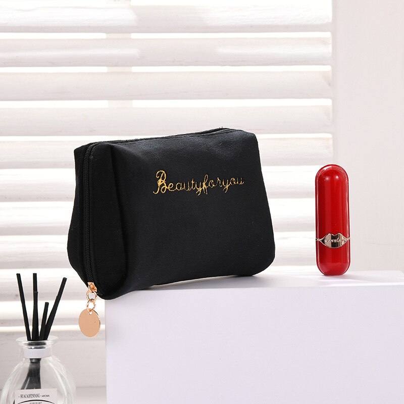 Doozeepa fløjl make-up arrangør blød pige læbestift taske kvinder rejser kosmetik taske kosmetolog skønhed sag makeup taske nødvendig: Sort