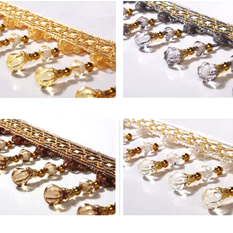 12 meter / masse 7.5cm bredde kvast frynser trim græskar krystal beaded bånd til syning af gardin tilbehør blonder dekoration  nl962