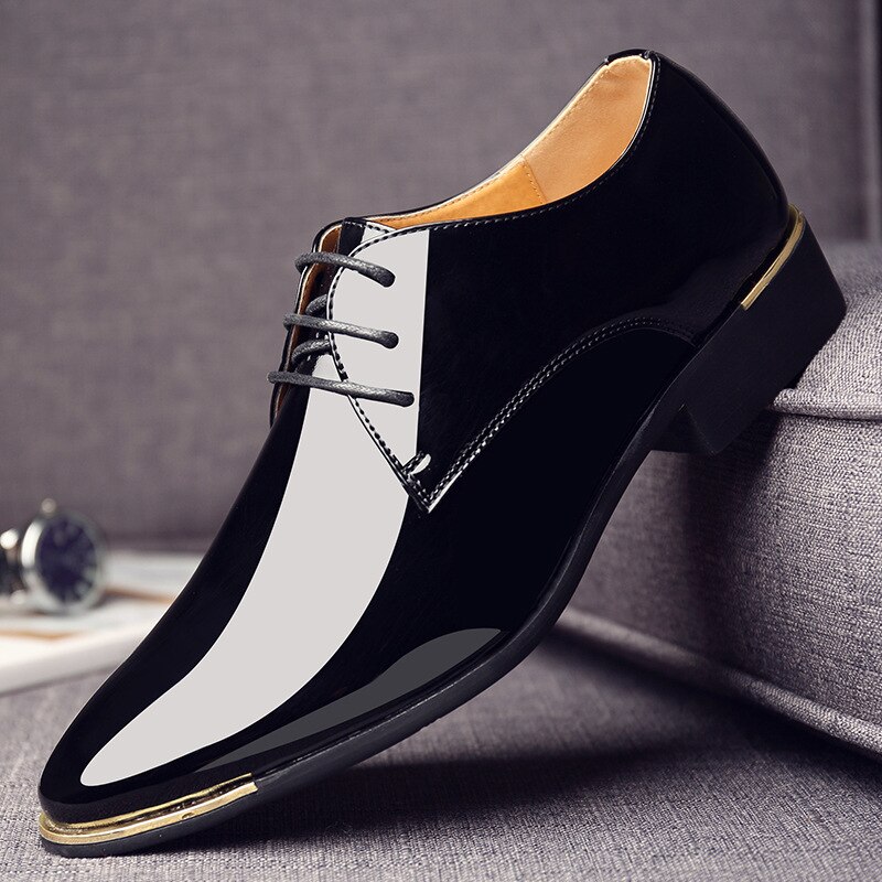 mens patent leather shoes men dress shoes lace up Pointed toe wedding Business party 5 colors big size rtg5: Black / 11