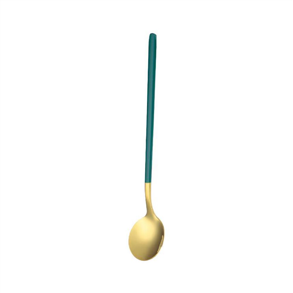 1Pcs 304 Stainless Steel Spoon Small Round Spoon For Ice Cream Dessert Spoon Coffee Stirring Spoon Round Head Spoon: Green Gold