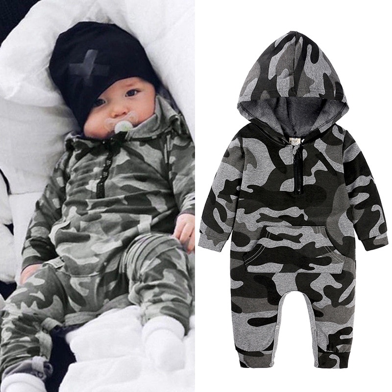 Baby Jumpsuit Camouflage Hooded Jumpsuit Baby Lange Mouwen Cartoon Herten Man Warm Romper Baby Boy 0-24M