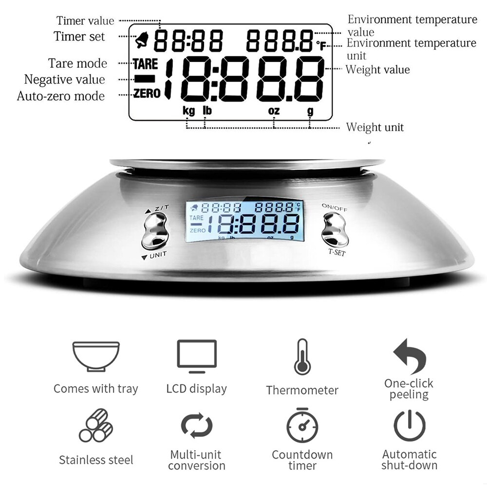 Digital Kitchen Scale Stainless Steel Electronic Balance,with Removable Bowl,High Accuracy 11lb/5kg Multifunction Food Scale