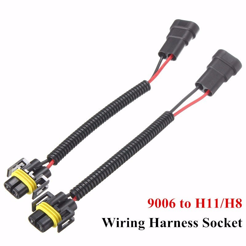 12V 2Pcs 9006 To H11 H8 Headlight Fog Light Conversion Connector Wiring Harness Plug Cable Socket Connector Repair Kit