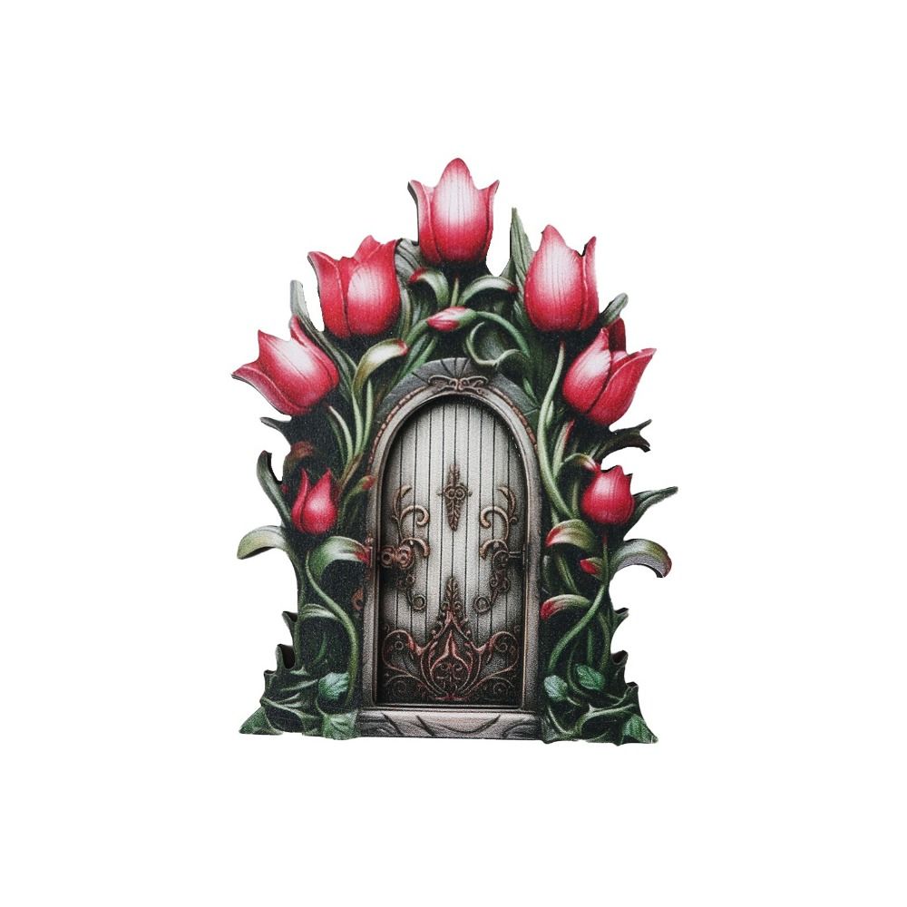 Nuove figurina di porta di gnomo di fata in legno artigianato fatto a mano elfo porta arte statua micro paesaggio Fata giardini porte decorazione del giardino: Luce Verde