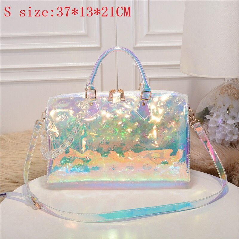 Arc-en-ciel Laser Gril Sport sac brillant femmes voyage sac à main PVC holographique bagage Transparent dame fourre-tout hologramme valises: Rainbow Laser S