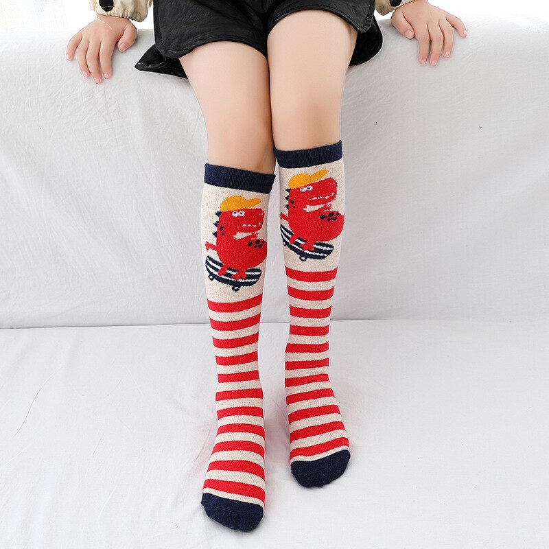 Chaussettes montantes en coton pour filles, chaussettes longues et douces, tricotées avec des motifs de dessin animé, pour enfants de 3 à 12 ans, printemps et automne: 05-04