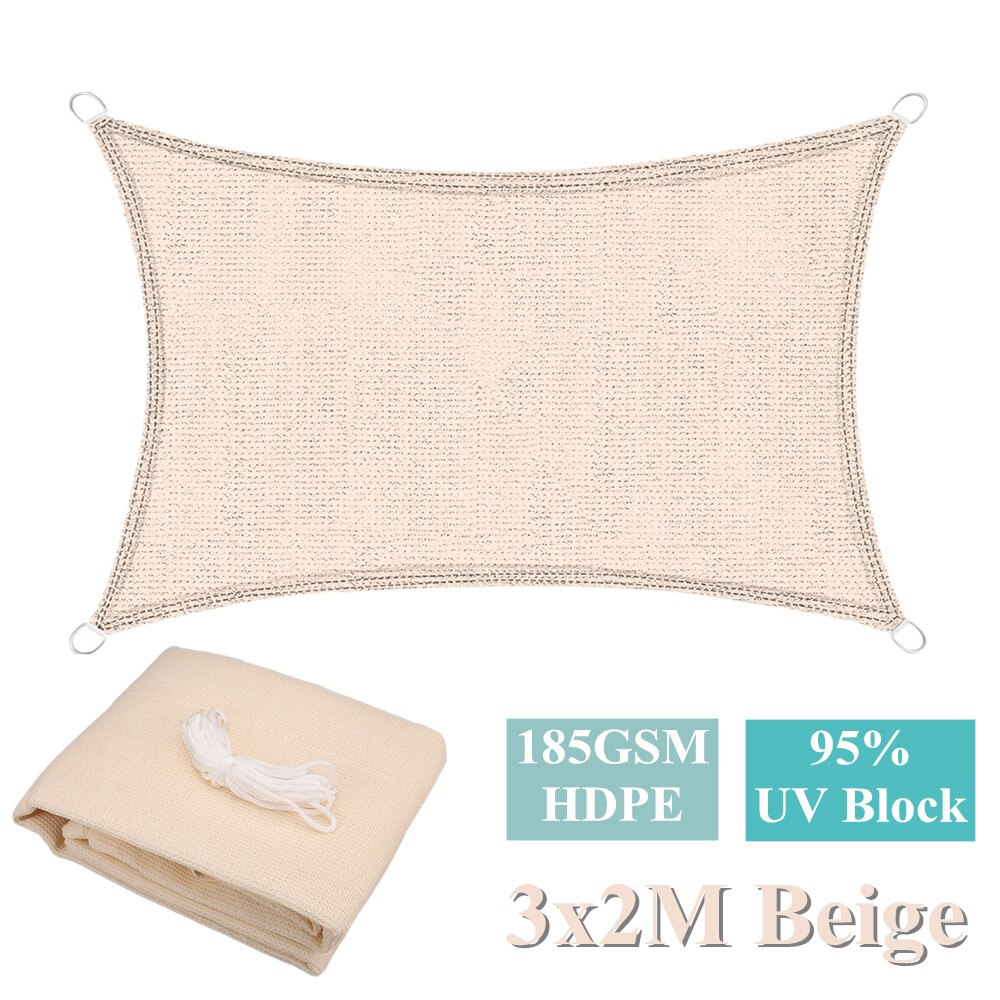185GSM Hdpe Luifel Zon Shade Sail 4X3M Grote Uv Blok Rechthoek Shading Doek Shade Cover Voor Tuin patio Achtertuin Grijs/Beige: Beige 3x2M