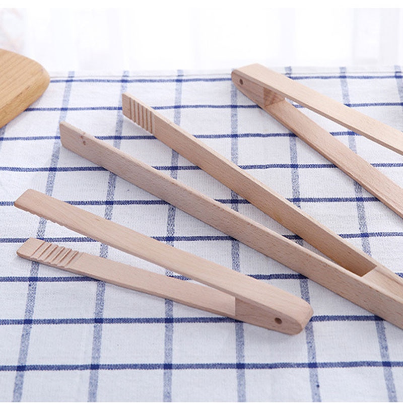 Pinza de madera Natural para comida, pinza práctica de haya, fácil agarre, sartén de postre, pinzas de cocina, pinza para ensalada, utensilio de cocina
