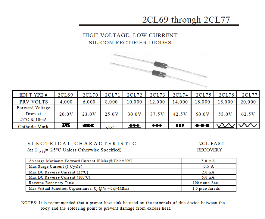 50PCS 2CL77 5MA 20KV High Voltage Diode Rectifier