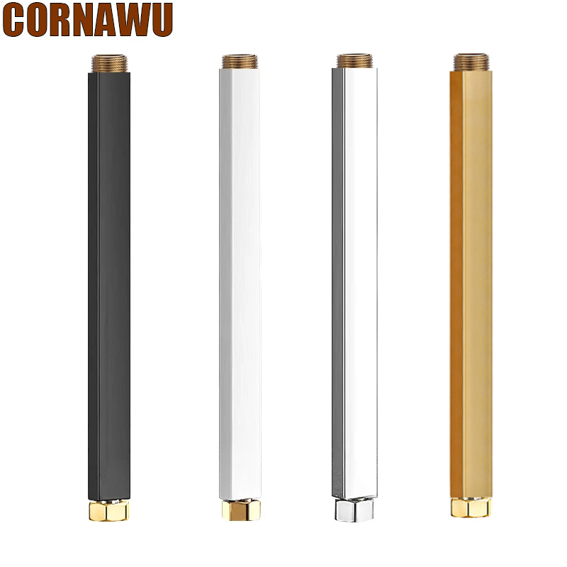 40CM Shower Extension Rod Bathroom Extra Extend Long Square Tube Bar Shower Faucet Set Black White Chrome Gold Bath System Pipe