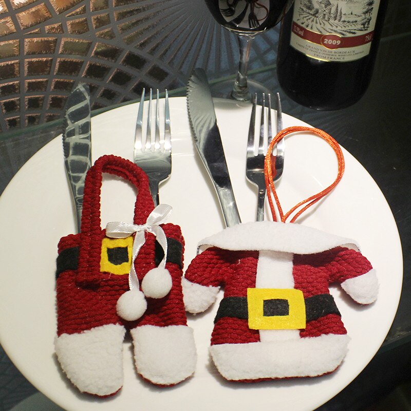 Christmas party servies desktop decoratie Kerst mes en vork setware set Kerst kleine kleding bestek zak