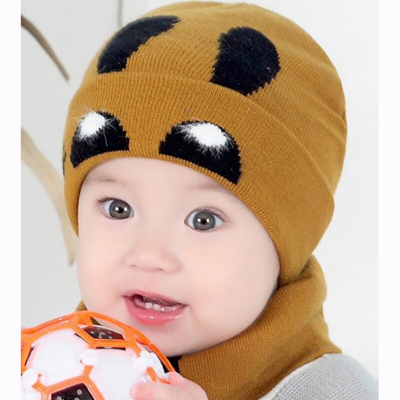 2Pcs Baby Hat Scarf Set Bear Cat Winter Spring Autumn Warm Knit Baby Cap Bonnet Kids Hat Boy Girl Caps Boys Girls Crochet Beanie: YELLOW