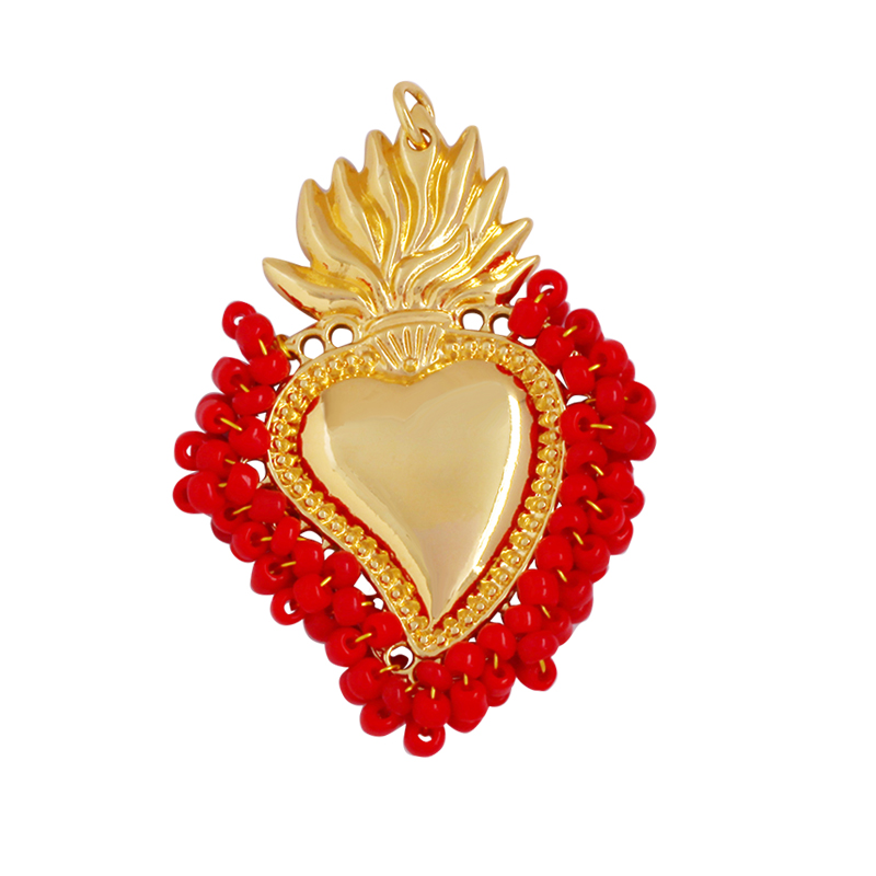 Colgante con dije de corazón de amor victoriano rojo sagrado fino a la , cuentas de cristal de semillas coloridas de estilo bohemio, suministro de collar de joyería L95: Plata