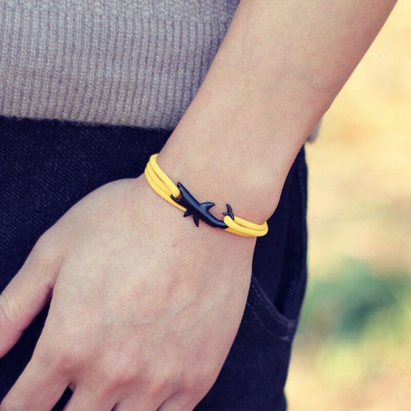 Noter haj armbånd unisex dobbelt lag justerbar 3mm snor kæde armbånd strand smykker tilbehør surfer armbånd pulsera