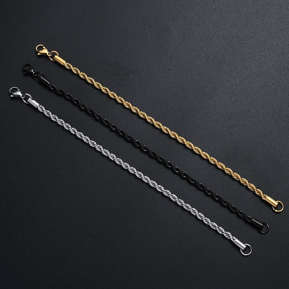 Preço de atacado 316l aço inoxidável banhado a ouro preto torcido corda corrente pulseira para homens e mulheres moda presente jóias