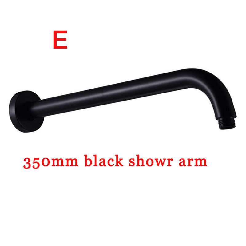 Brazo de ducha redondo y cuadrado negro, soporte de ducha de montaje en pared y techo de varios estilos, extensión plegable de latón, brazo telescópico roscado G1/2: 350mm Round arm