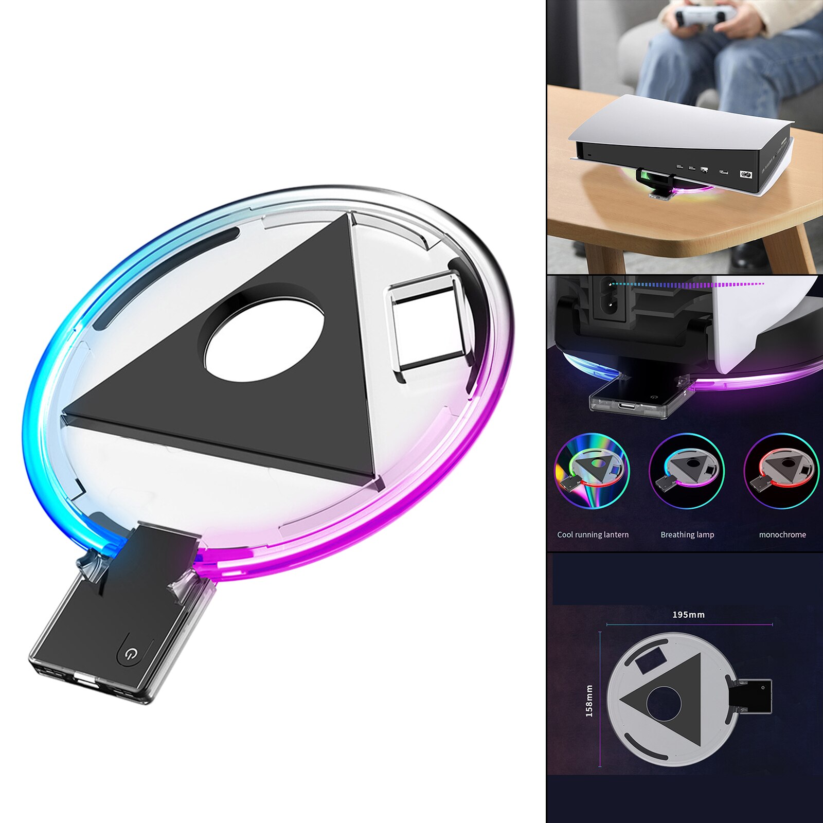 Base luminosa colorida PS5 LED RGB, alta eficiencia, gradiente frío, SIN controlador, fácil de montar y usar, Base de carga de bajo ruido