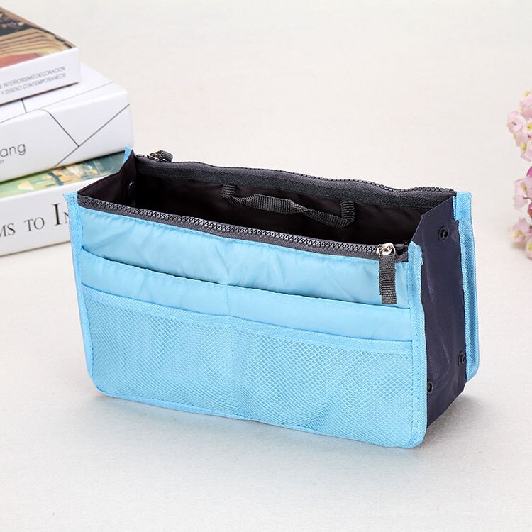 Organizer Insert Bags Women Nylon Travel Insert Organizer Handbags Purse Large liner Lady Makeup Cosmetic Bags Female Tote: Sky Blue