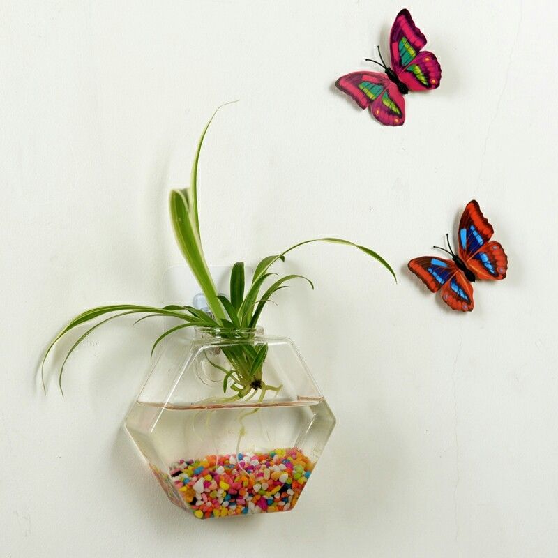 Sekskantet væghængende glas plante blomstervase hydroponisk akvarium boligdekoration sender sømløs nal