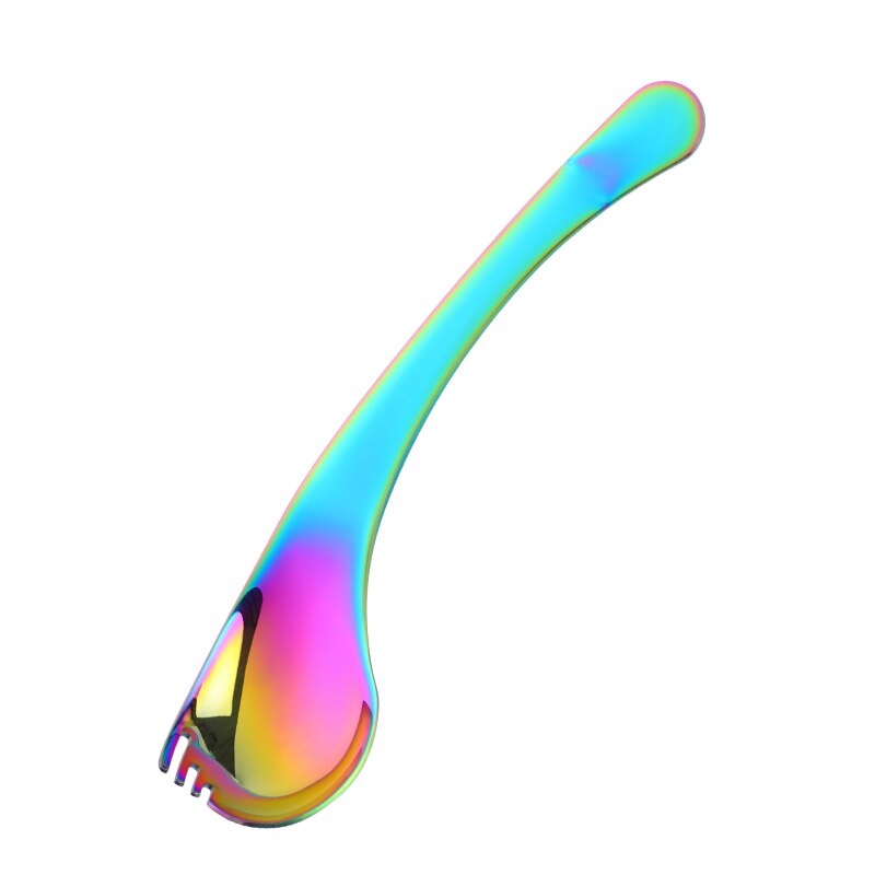 Cuchara de acero inoxidable para ensalada, 2 en 1 cuchara curva multifunción creativa, tenedor para fruta, Yogurt, vajilla, 8 colores, 2 uds.: Rainbow no.0 2pcs