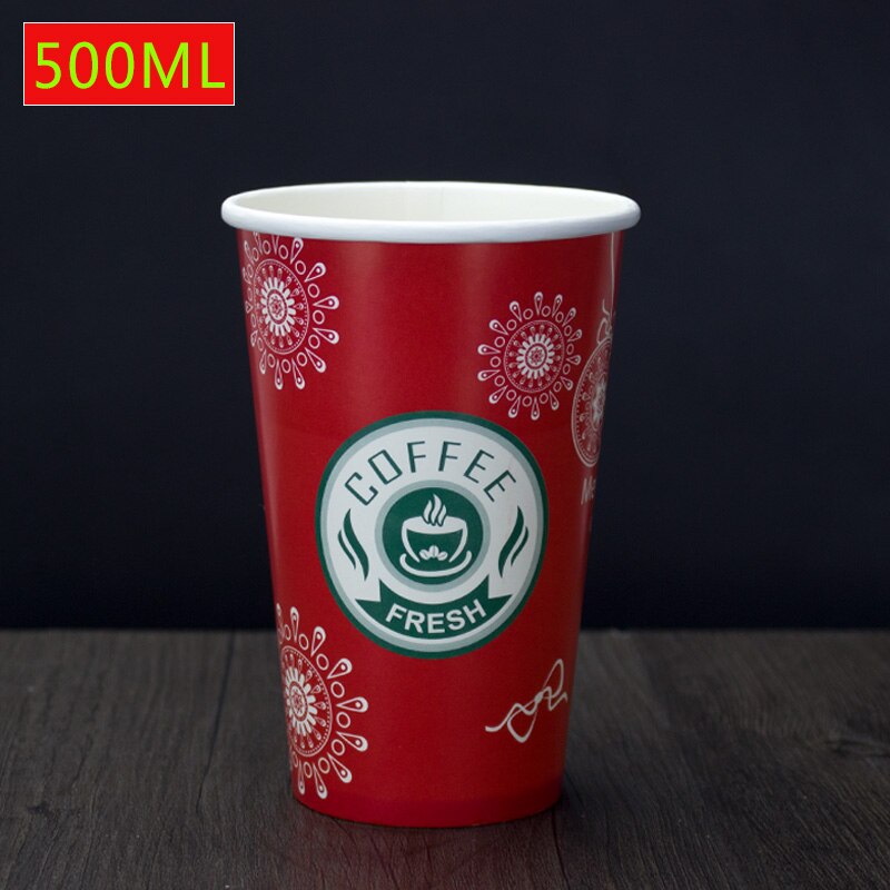 50 stuks kerstbekers 500ml rode tekeaway-verpakkingen wegwerpbekers feestgunst koffie thee verdikking papieren bekers met deksel: Alleen een kopje