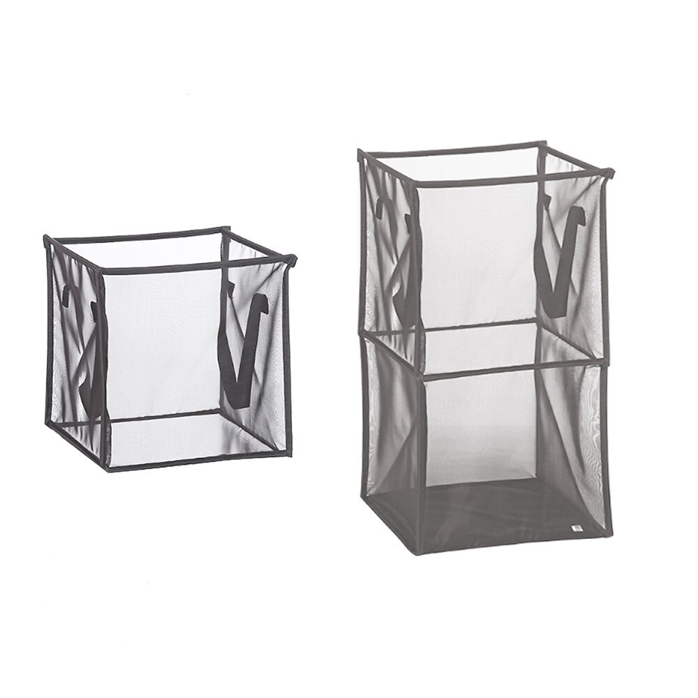 Przenośna siatka robić prania kosz składany z uszami robić przechowywania uchwyt składany sznurek Port kosz na brudne ubrania ^ o ^: 32x32x64cm / szary