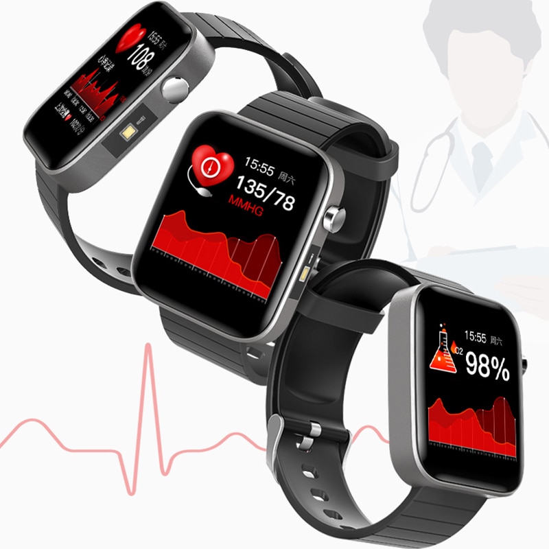T68 smart ur mænd kropstemperatur måler hjertefrekvens blodtryk ilt armbånd kald påmindelse smart ur sort