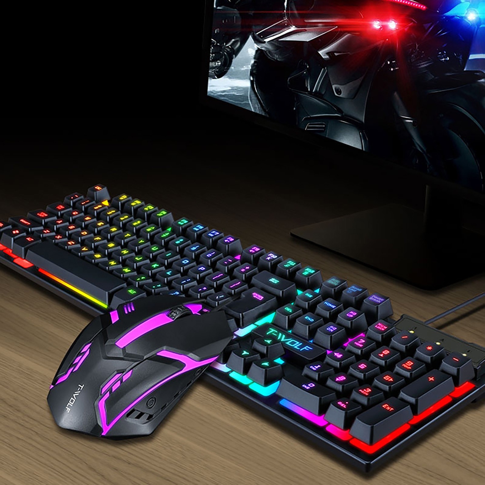 Keyboard Mouse Combo TF200 Rainbow Backlight Usb Ergonomic Gaming Keyboard And Mouse Set For Laptop Keyboard And Mouse Set