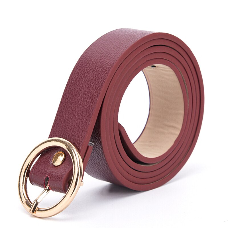 Round Metal Circle Belt Female PU Leather Waist Belts For Women Jeans Pants Black White