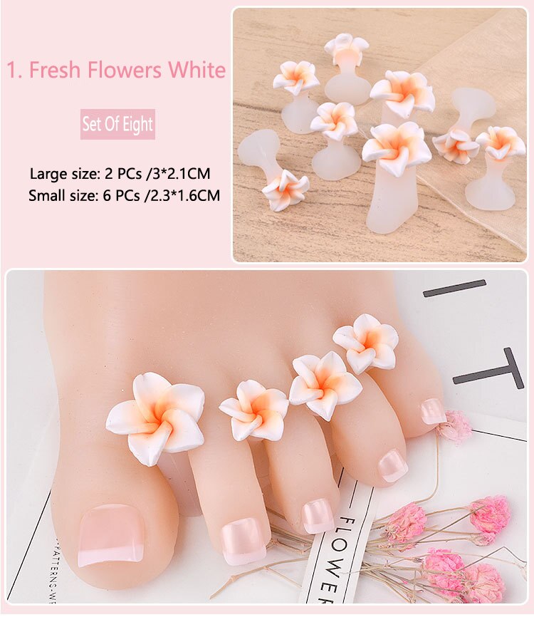 Separador de dedos del pie de silicona suave, modelado de flores para manicura y pedicura, herramienta artística para el cuidado de los pies, 8 Uds.: GJFZQ01
